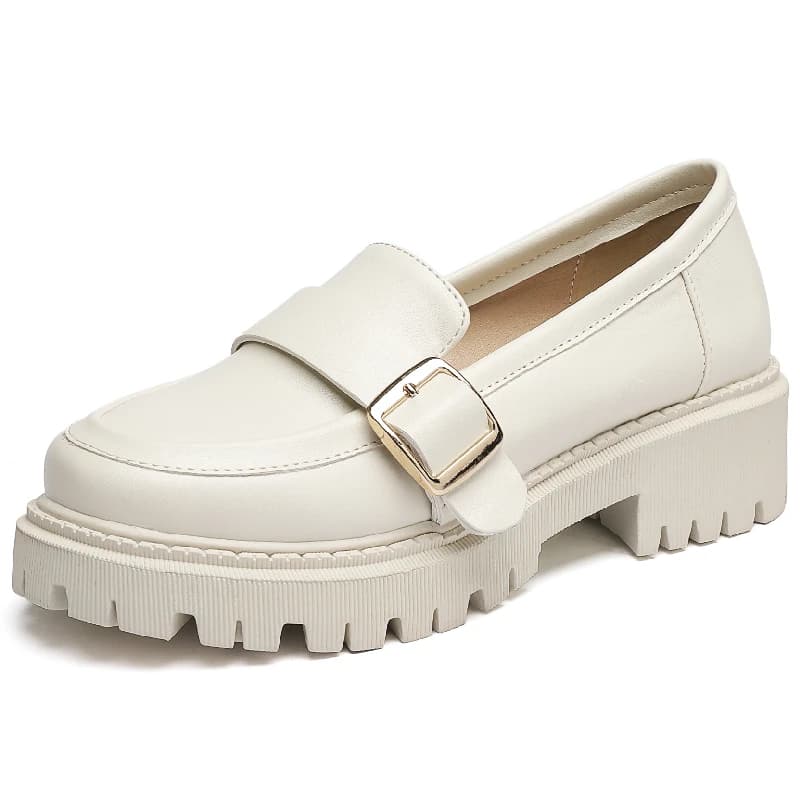 Mocassini primaverili Scarpe femminili stile britannico con suola spessa College Casual PU Pelle Moda Nero Bianco Scarpe Ragazze Big Size 45