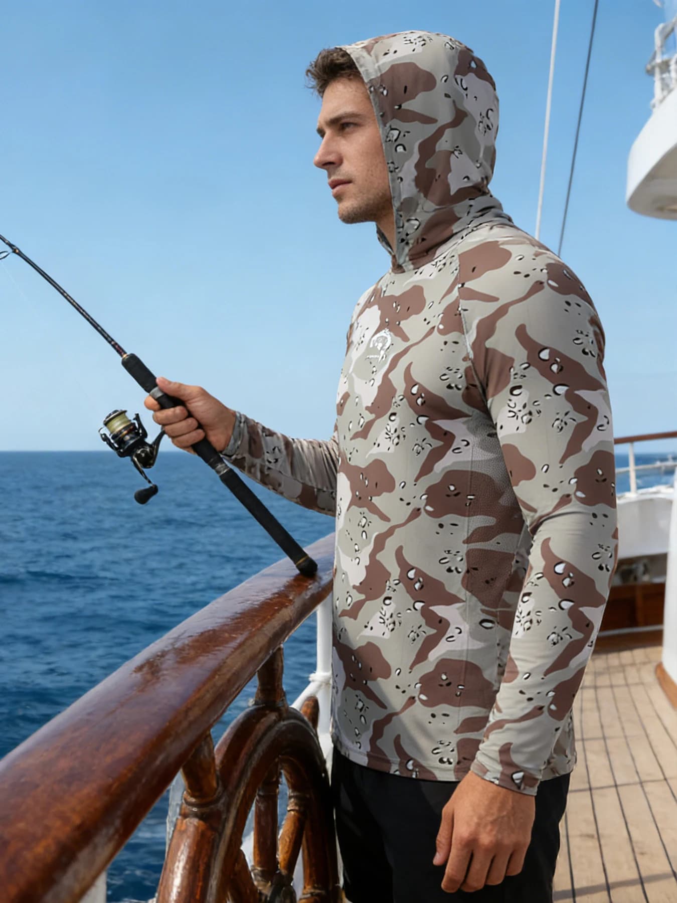 Maglia con cappuccio da uomo a maniche lunghe per la pesca, protezione UV UPF 50+, ad asciugatura rapida per surf, leggera e traspirante per pesca, spiaggia, lago