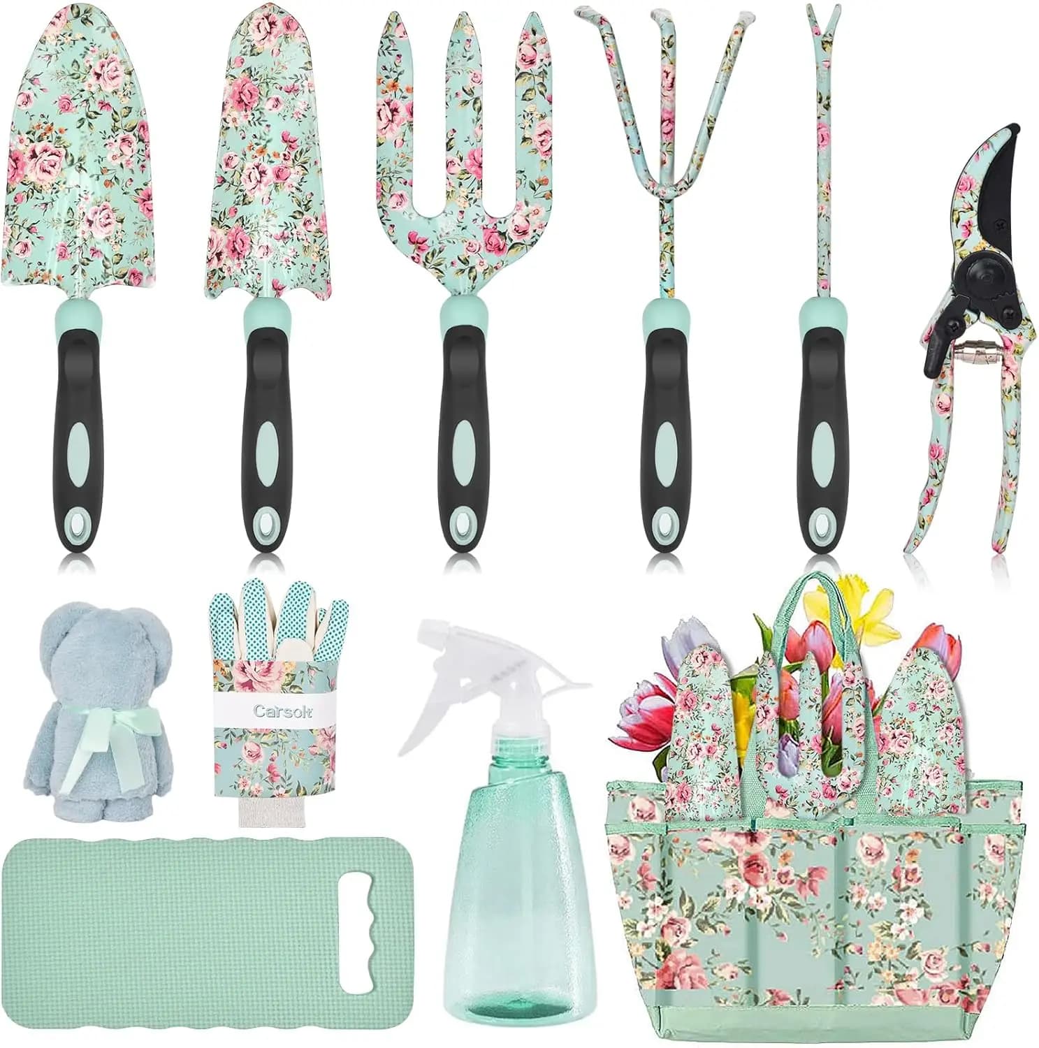 Set di 11 Attrezzi da Giardinaggio Resistenti con Impugnatura Antiscivolo in Gomma, Regalo Perfetto per Donne a Compleanno