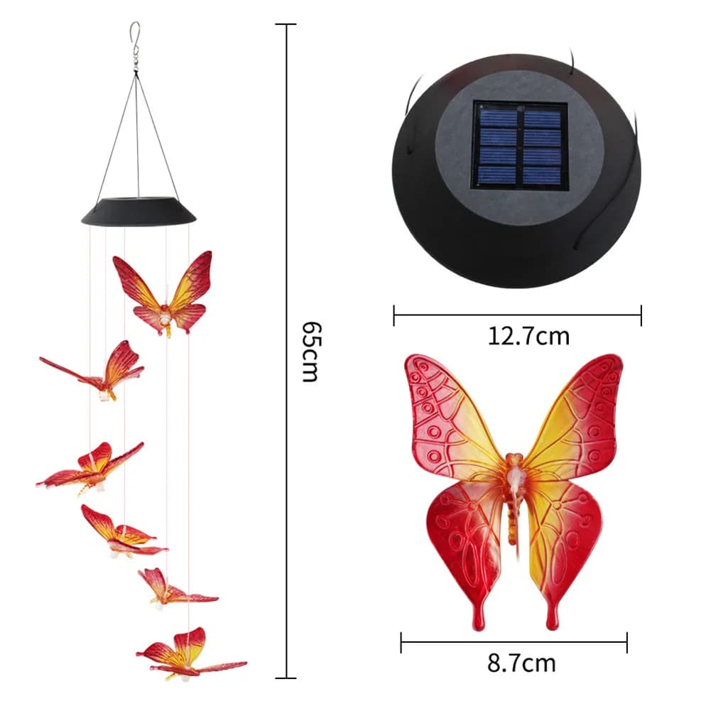 LED Solar Wind Chime Light Color Changing Butterfly Hanging Lamp for Garden Yard