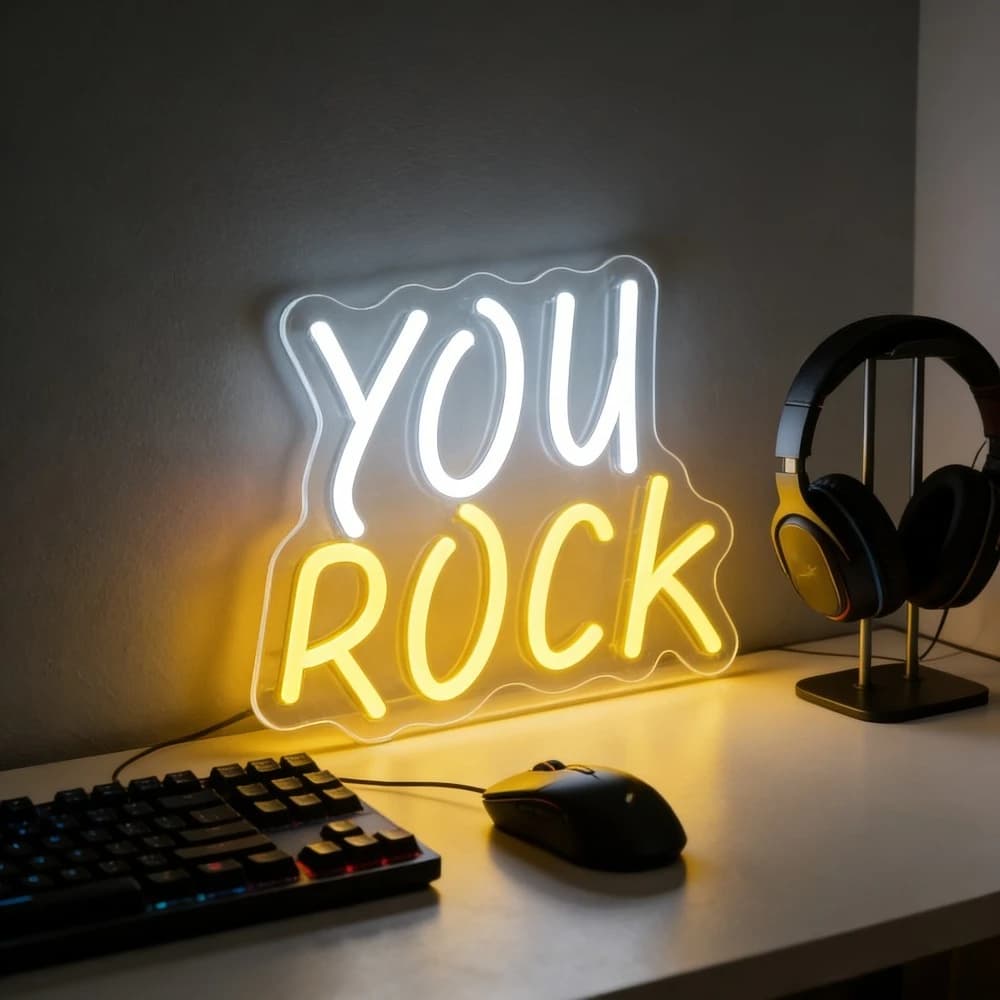 YOU ROCK Lampada da scrivania motivazionale con insegna al neon a LED per la casa, l'ufficio, la camera da letto, decorazione, regalo ispiratore, luce artistica, atmosfera romantica