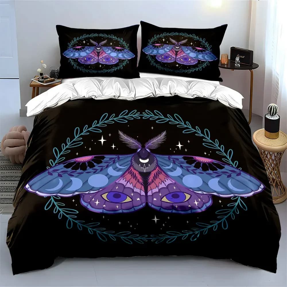 Set di biancheria da letto con copripiumino morbido e confortevole, design Moon Moth Design Home Decor, include 1 copripiumino e 2 federe, idea regalo