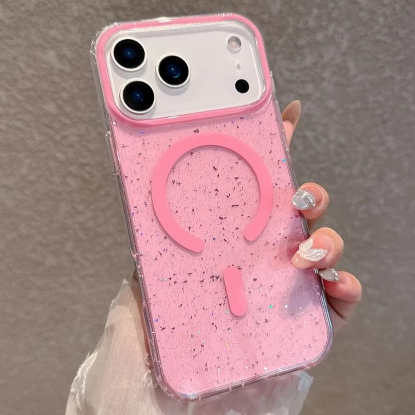 Custodia Magnetica Antiurto Trasparente in TPU per iPhone 17 Air 16 15 14 Pro Max, con Glitter Effetto Gelatina, Compatibile con Ricarica Wireless MagSafe