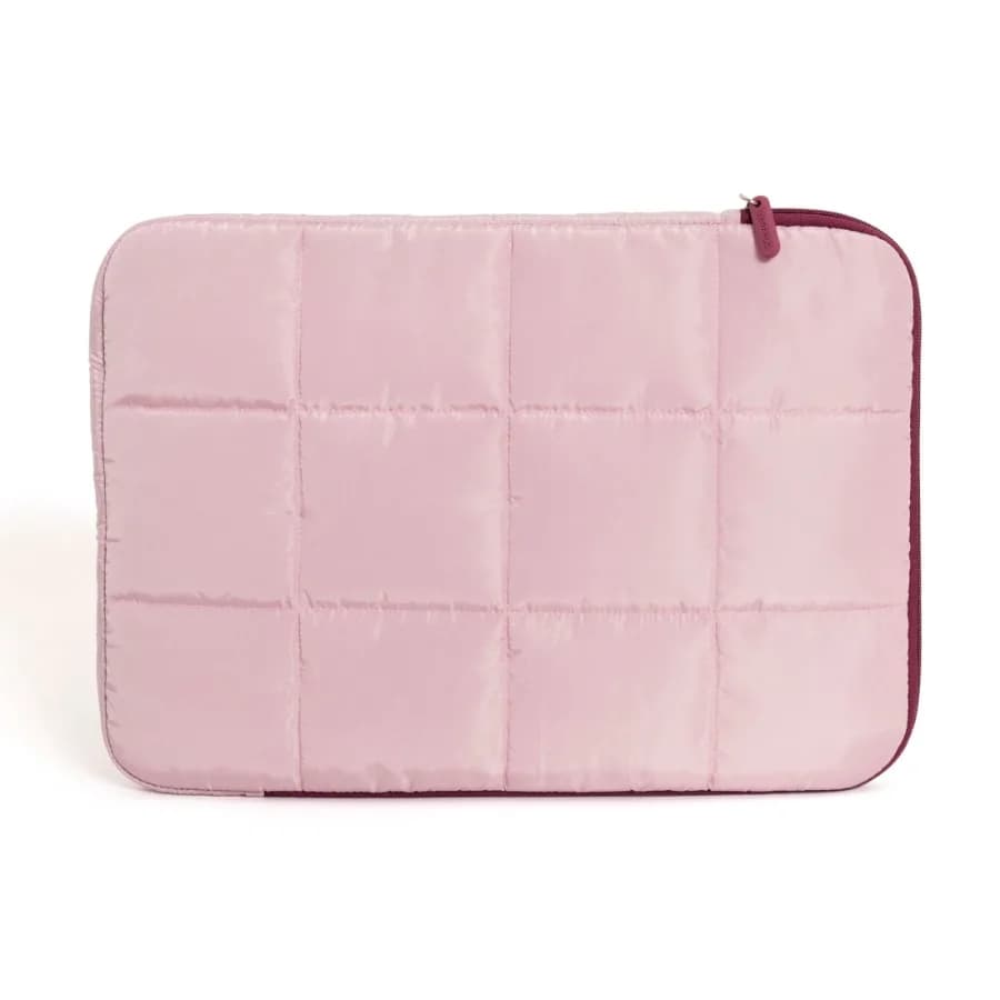 Nylon Puffer Laptop Sleeve 15 Inch Rose Pink Protective Laptop Bag