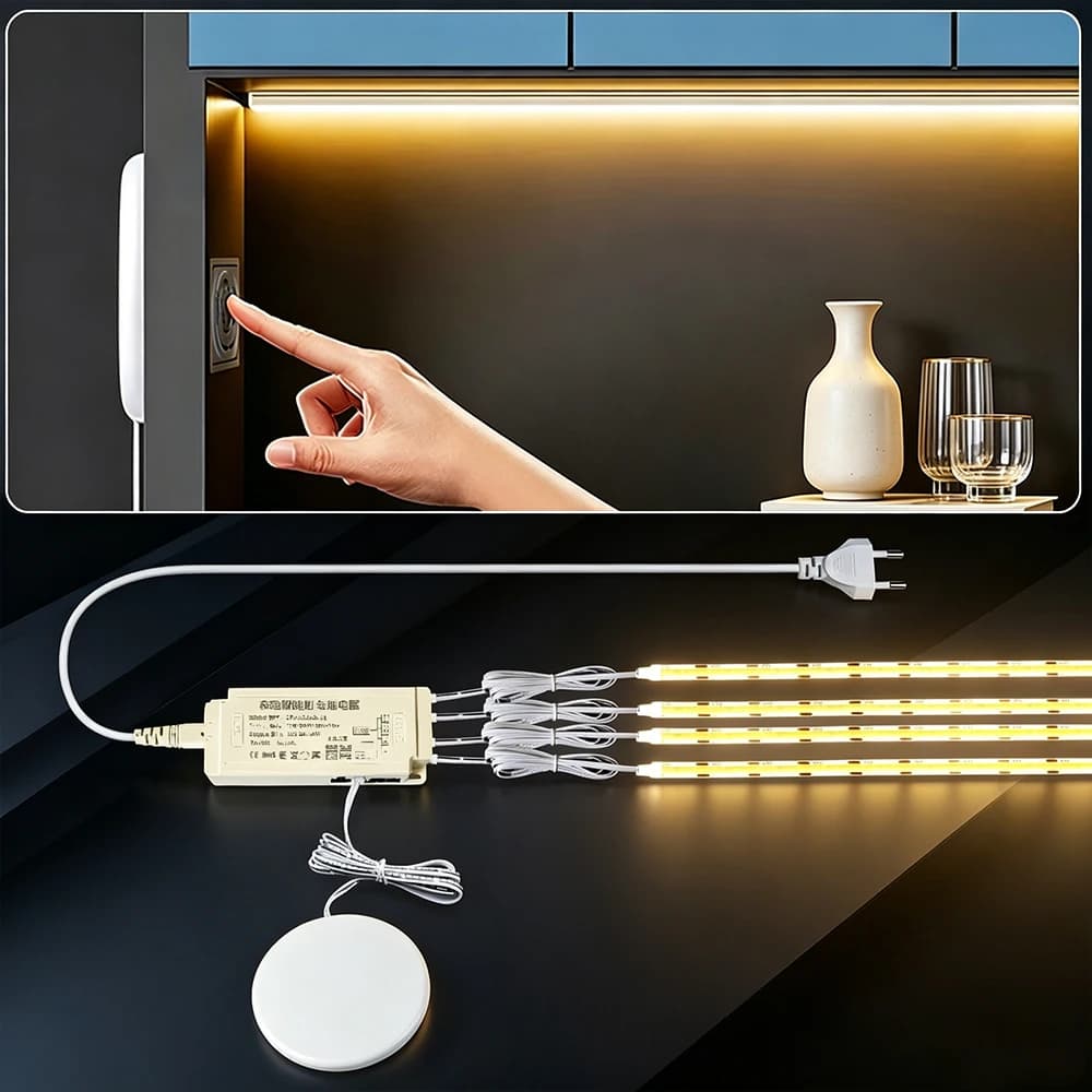 Luce LED Dimmerabile per Armadio, Striscia COB per Cucina, Dispensa, Vetrina, Camera da Letto, Armadio, Lampada Retroilluminata con Sensore di Movimento a Tocco Manuale