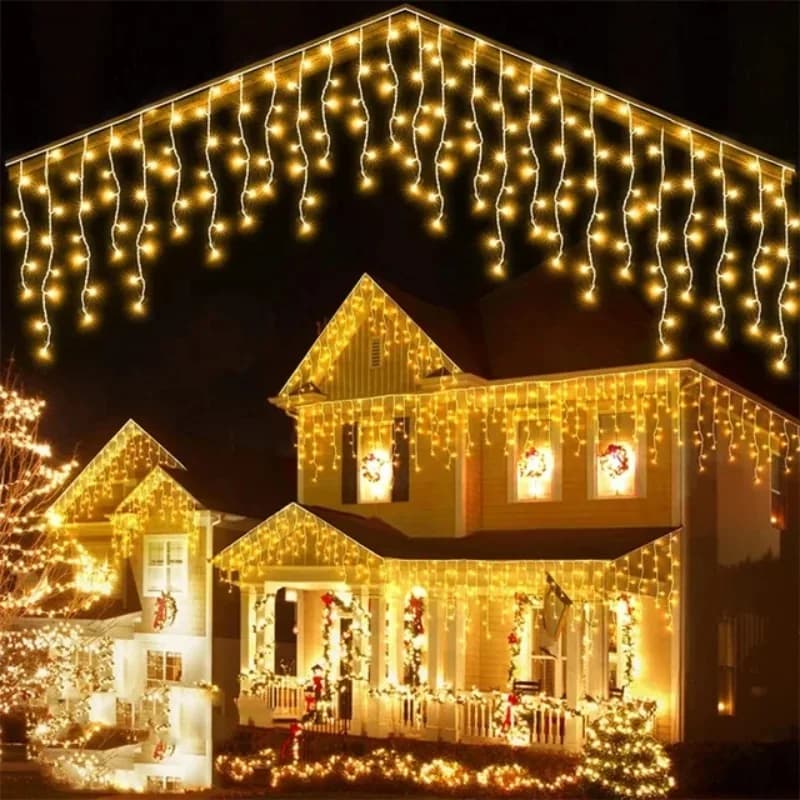 Ghirlanda di Natale Luci a ghiacciolo per tende a LED Festone Luce a LED Droop Cascata Luci a corda Giardino esterno Decorazione per grondaia