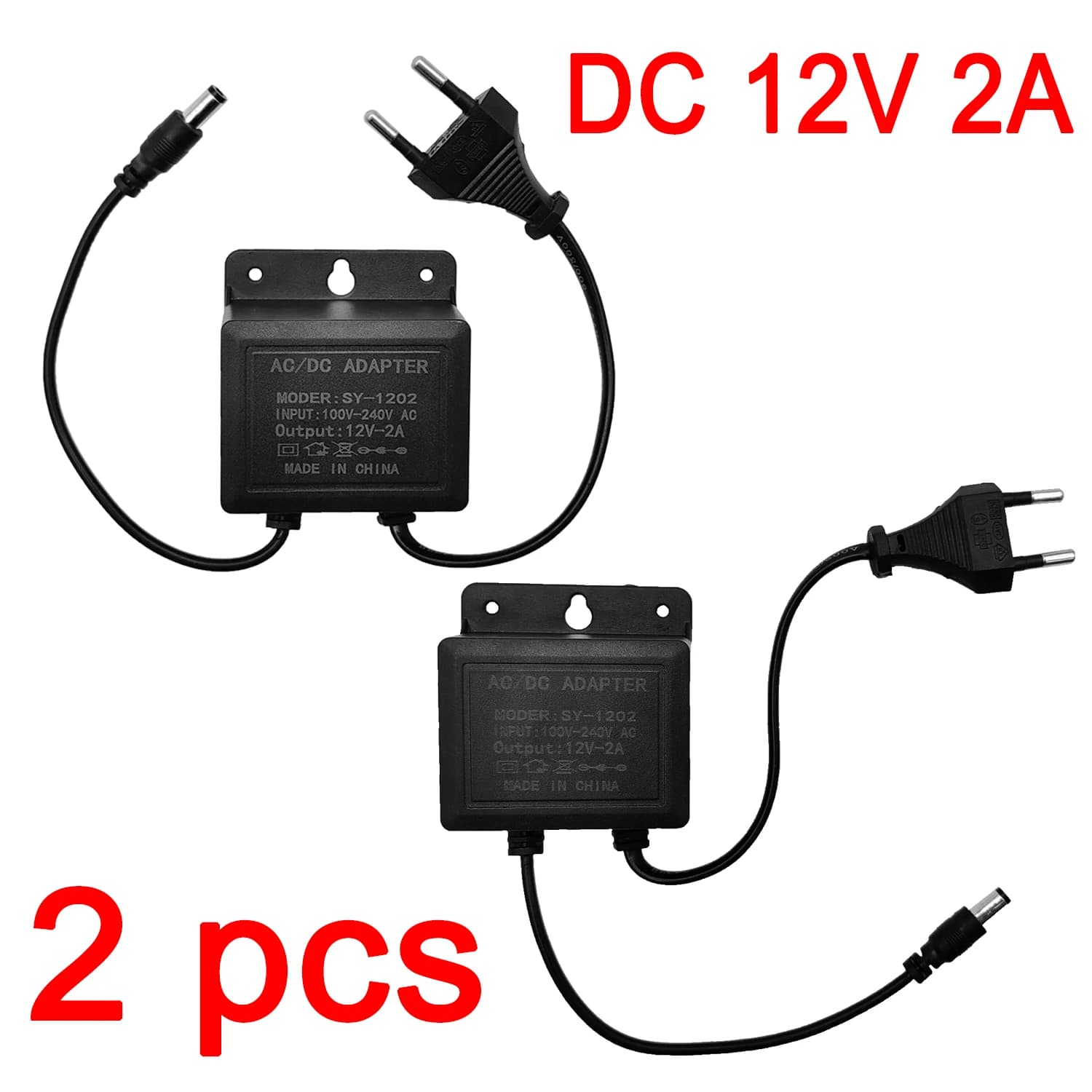 2pcs DC12V 2A EU Plug Power Adapter Waterproof For CCTV Security Surveillance AHD Camera Charger NVR DVR Input AC100V-240V