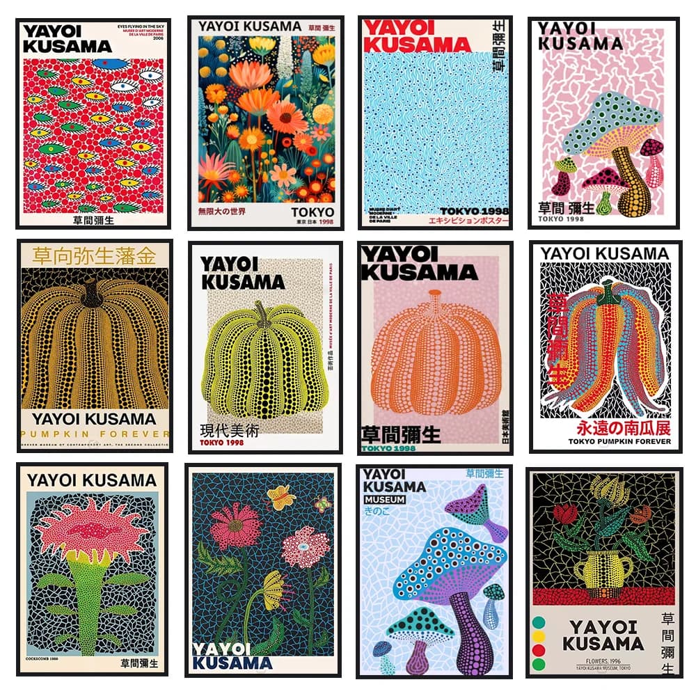 Yayoi Kusama Art Poster, Abstract Exhibition Pumpkin Flower Canvas Printed Image Art, Used for Home Wall Decoration, Frameless