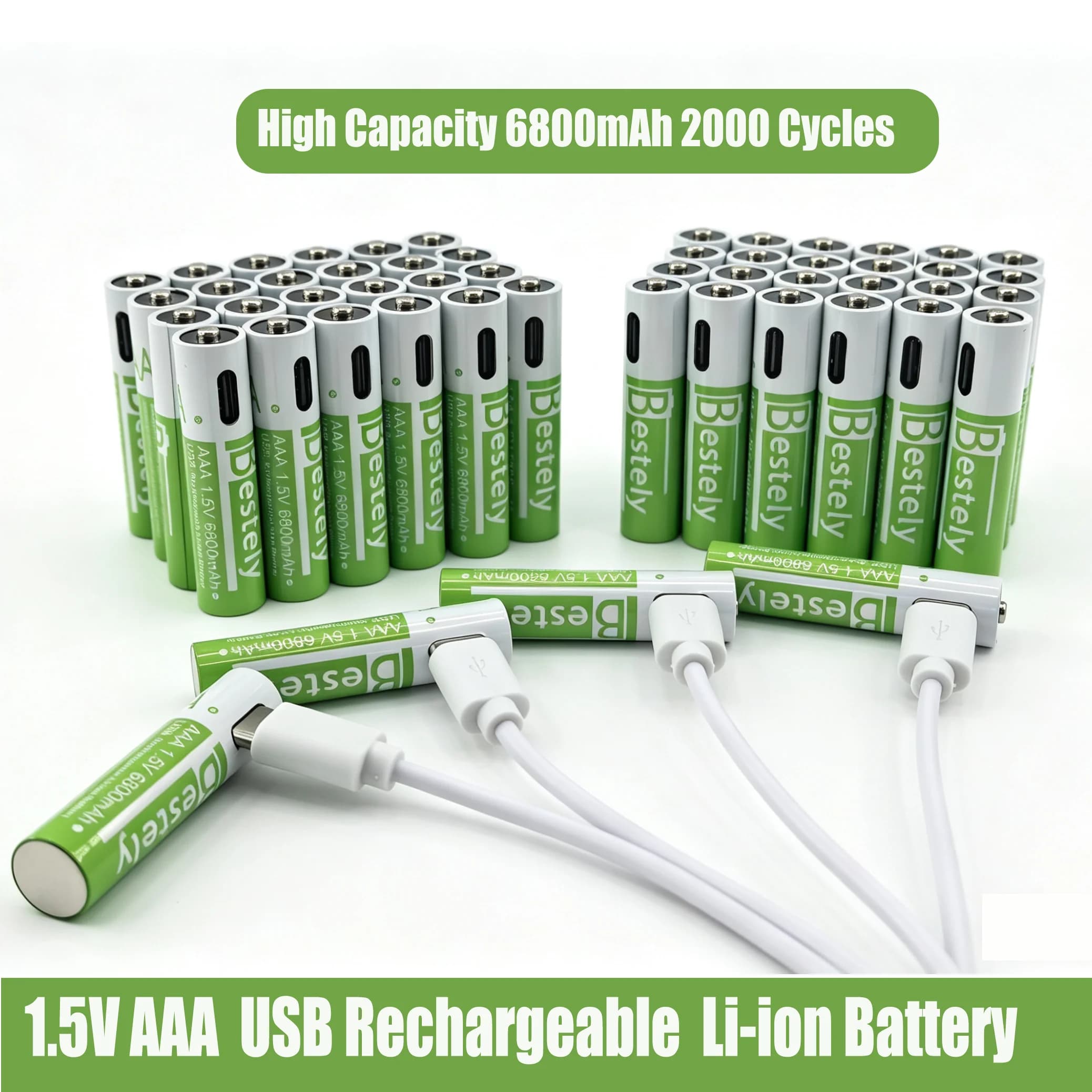 New 1.5 V AAA Rechargeable Lithium Batteries Capacity 6800 mAh, Lithium Ion Battery USB AAA Type C Cycle 2000 times with free cable