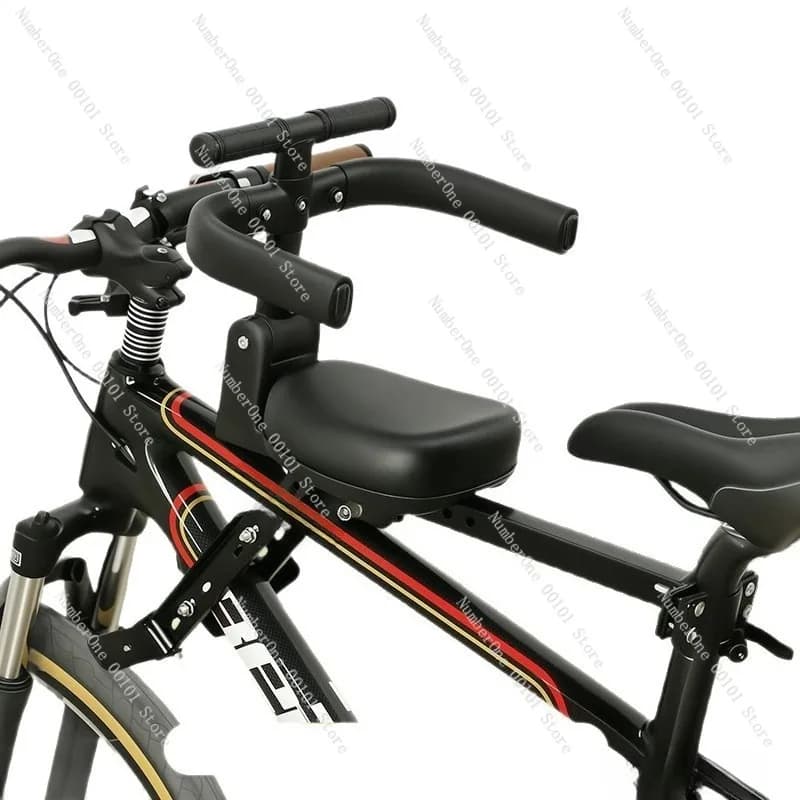 Seggiolino Anteriore per Bicicletta, Porta Bambino per Mountain Bike, Sella Pieghevole con Cuscino e Ringhiera di Sicurezza