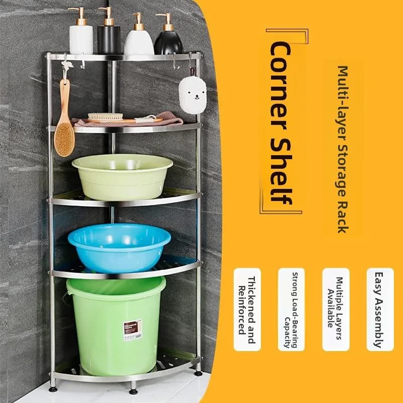 Scaffale angolare multistrato in acciaio inossidabile, organizer da terra per bagno e doccia, mensola portaoggetti per lavabo, porta carta igienica