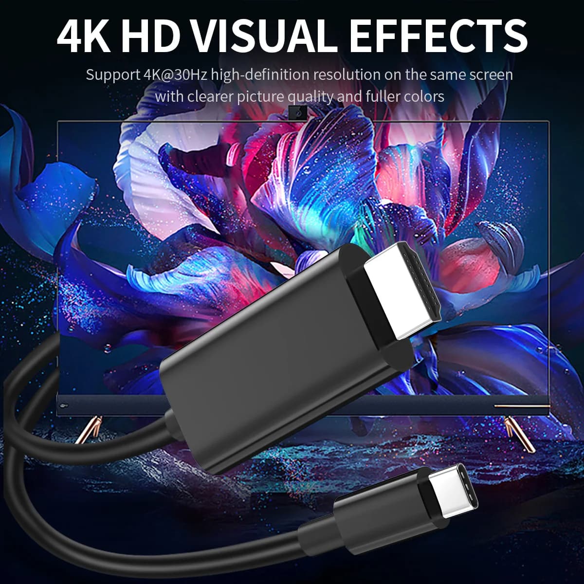 Cavo 4K da tipo C a HDMI Adattatore da USB-C 3.1 a HDMI 1.4 da 2 M/6,56FT Thunderbolt 3 compatibile per DELL XPS, Mac Pro/Air, S24/23 Ultra