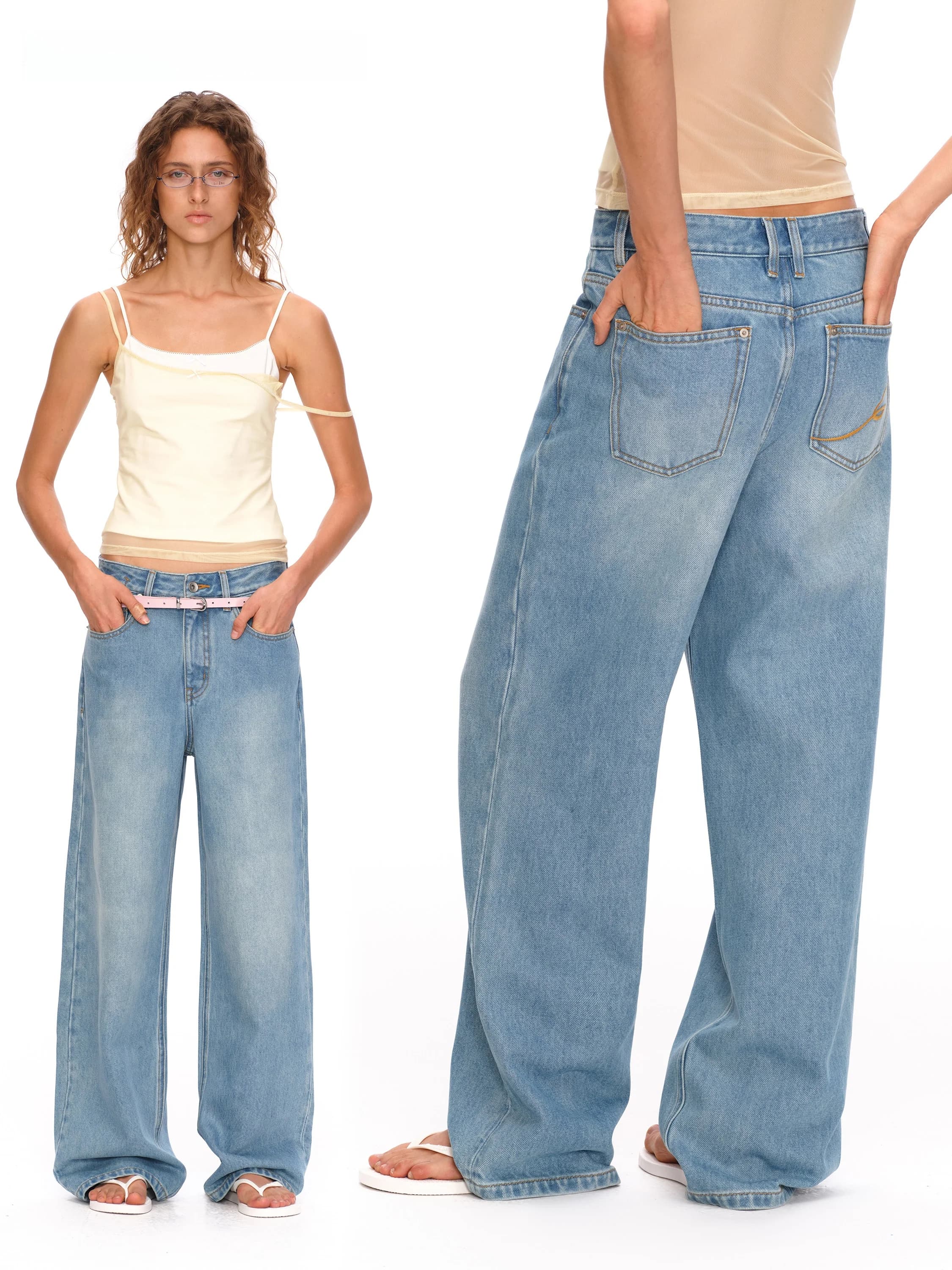 Jeans True by Nature Vintage Lavati a Gamba Larga, Taglio Dritto, Pantaloni Lunghi da Donna, Comodi e Traspiranti in Cotone, Casual