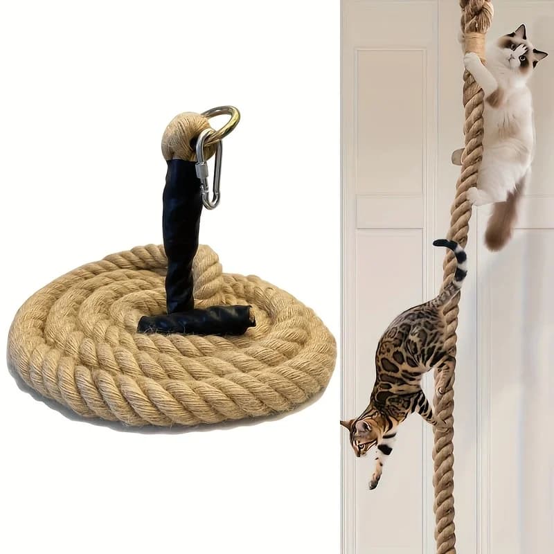 Cat climbing rope with hook ceiling wall mounted kitten scratching post climbing rope toy, suitable for indoor and outdoor cats