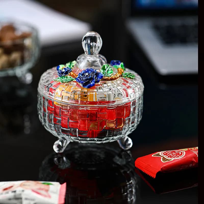 Candy, dried fruit, fruit jar, European-style enamel color storage jar, crystal glass high-value storage jar, cigarette jar