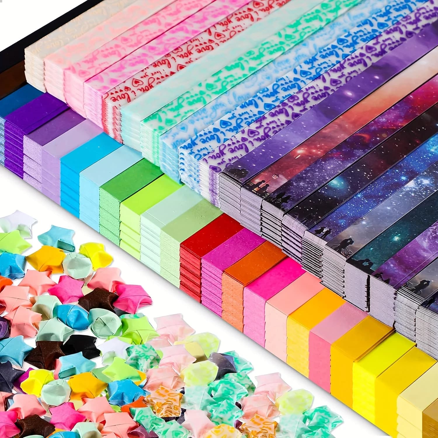 530Pcs folding strips, 27 kinds of solid color paper stars, night light folding strips, space folding strips, double noodles, handicrafts lucky origami.