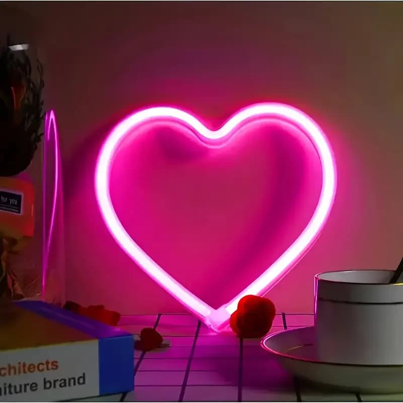 Insegna al neon a LED a forma di cuore rosa Luce a LED alimentata tramite USB/batteria per la decorazione della camera da letto Regalo Luce notturna Decorazione per feste