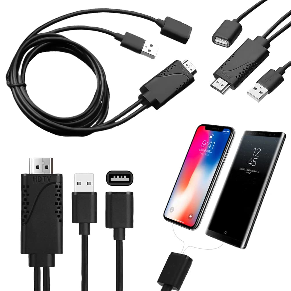 Cavo Mirroring 2 in 1 USB Maschio a HDTV Maschio 1080P HD Plug and Play per iPhone Samsung Galaxy