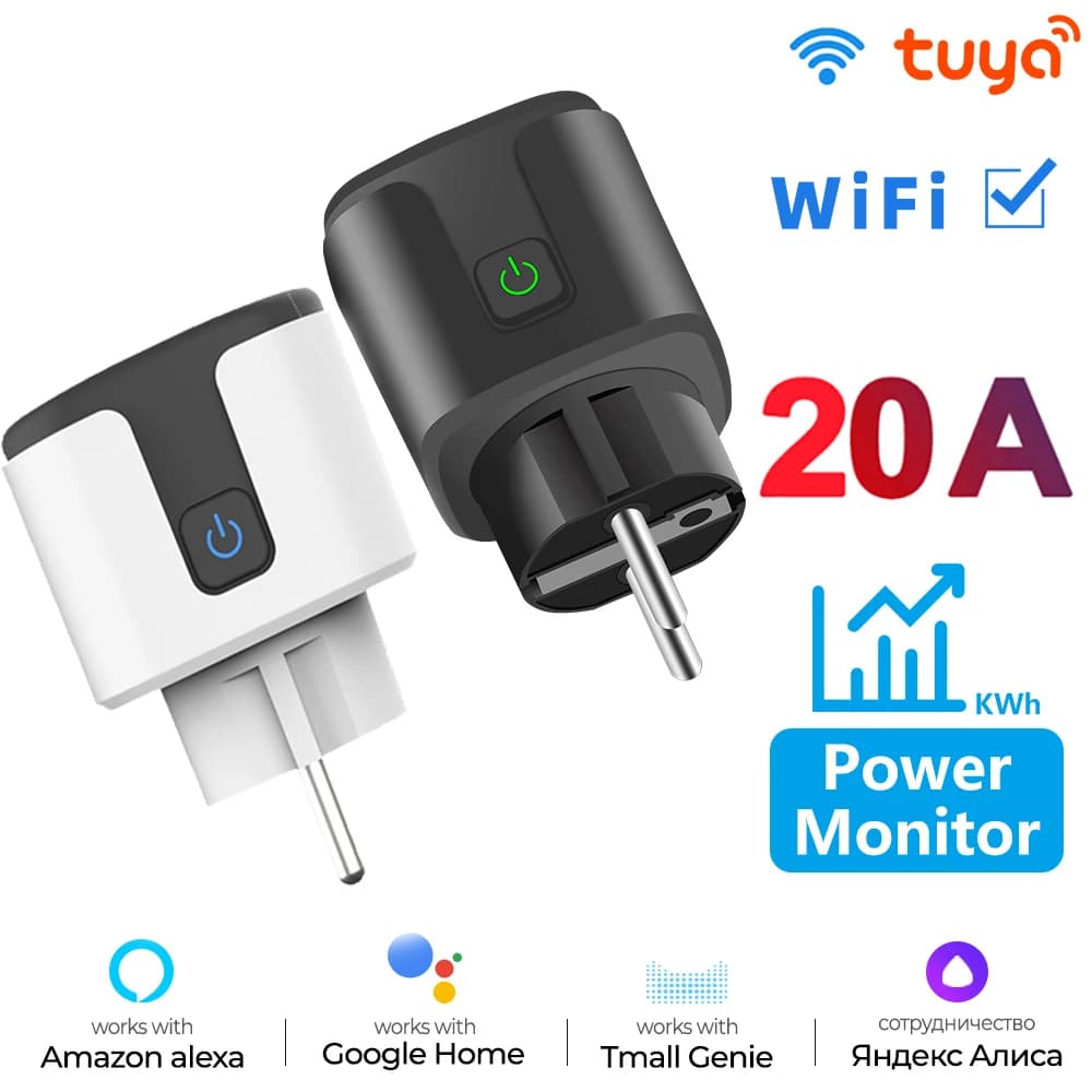 QNCX EU WIFI Tuya Plug Smart Home Voice Timer Power Monitor20A Smart Smart Life APP Alexa Google Home Black