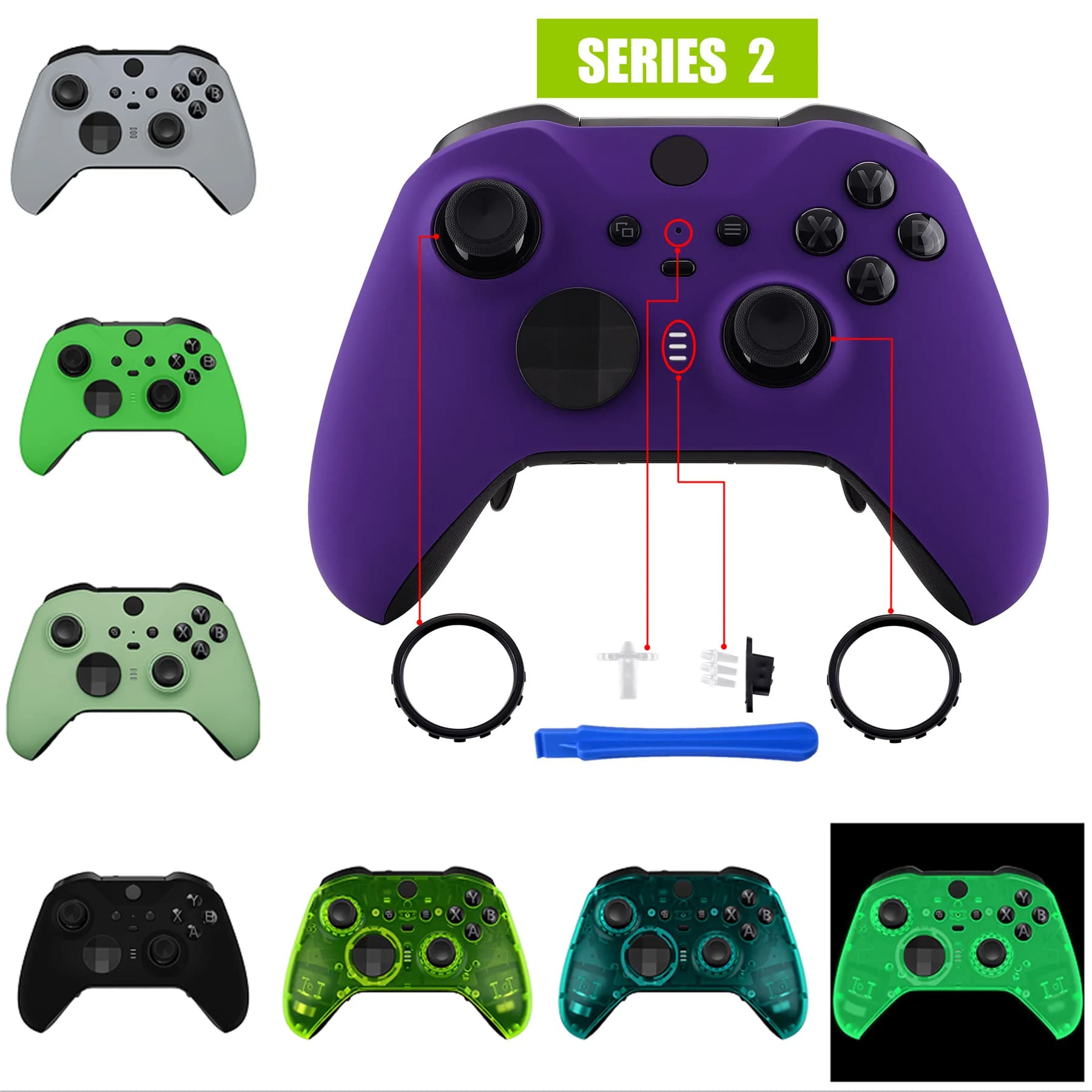 eXtremeRate Kit di sostituzione della custodia Shell dell'alloggiamento anteriore della piastra frontale per controller Xbox One Elite Series 2 - Viola