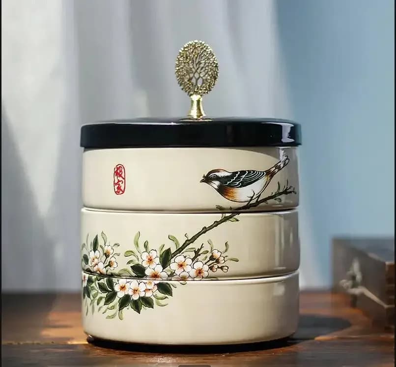3-Tier Ceramic Storage Box with Lid Jar Snack Tray Dried Fruit Boxes Jewelry Candy Food Container Organizer