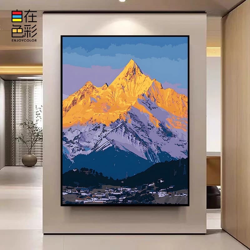 Golden Snow Mountain Sunrise Landscape Paint by Numbers Oil Painting Modern Wall Art for Living Room Home Decor Unframed