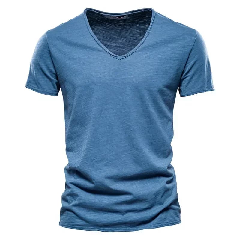 Nuova T-shirt da uomo 2026 a maniche corte con scollo a V in tinta unita - Top da uomo