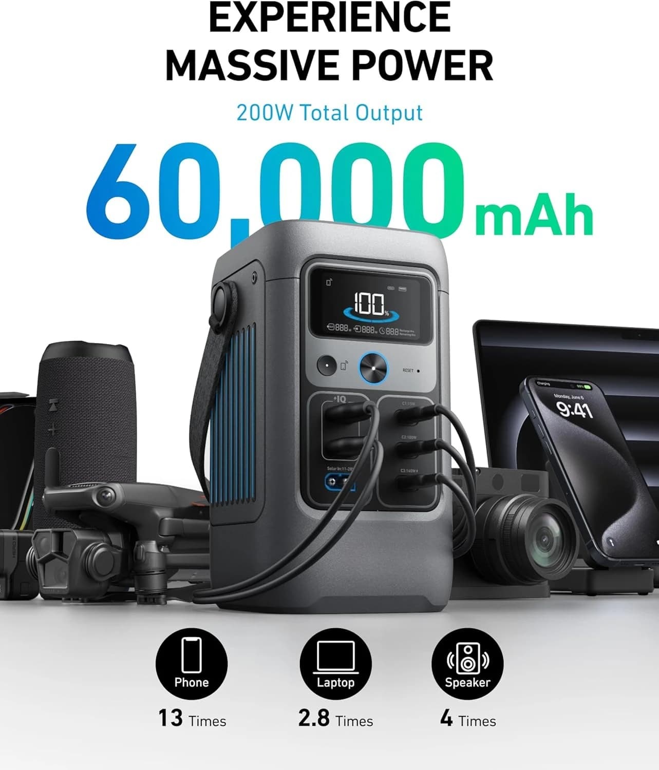 Stazione di Alimentazione Portatile C200 DC e Pannello Solare da 60W, Batteria LiFePO4 da 192Wh, Generatore Solare da 200W