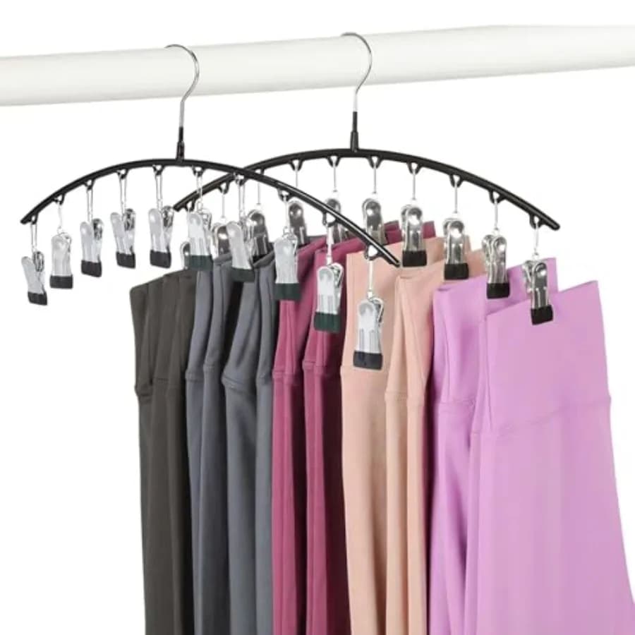 Legging Hangers for Closet Organizer, Hat Hangers for Closet 2 Pack with 10 Clips Holds 20 Leggings, Legging Hanger, Pants Stor