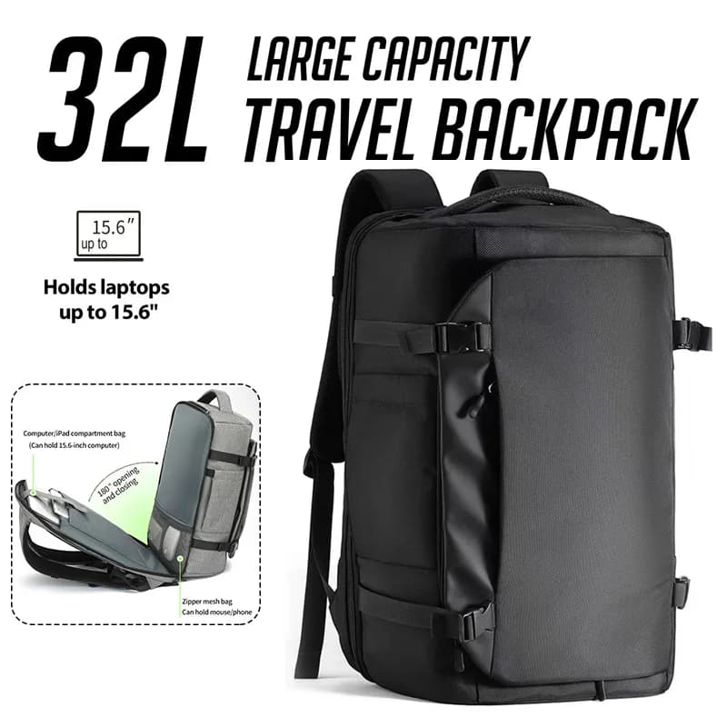 32L Spacious Hiking Travel Backpack, 180° Fully Opening Suitcase Design Carry-On Bag, Airline Approved Backpack for Both Men And