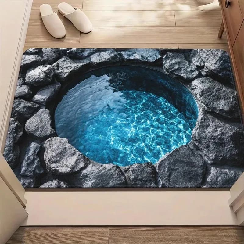 Tappetino 3D a Illusione Ottica per Bagno, Antiscivolo e Assorbente, per Lavabo e Vasca, Tappeto Raffinato per Ingresso e Veranda