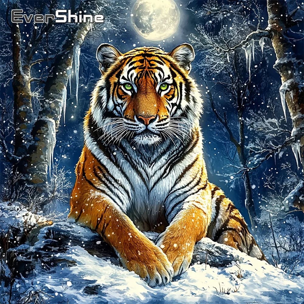 EverShine Mosaico Diamantato Tigre Full Drill Ricamo Quadrato Animali Strass Punto Croce Pittura Luna Inverno Decorazioni Casa
