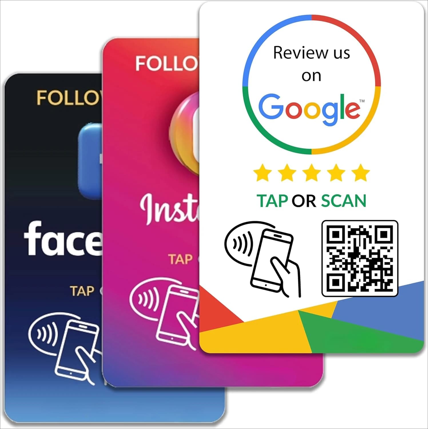 Recensione di Google Tap Cards Seguici e recensioni e seguitori sociali Facebook Compatibile con tutti i telefoni Tap NFC e QR