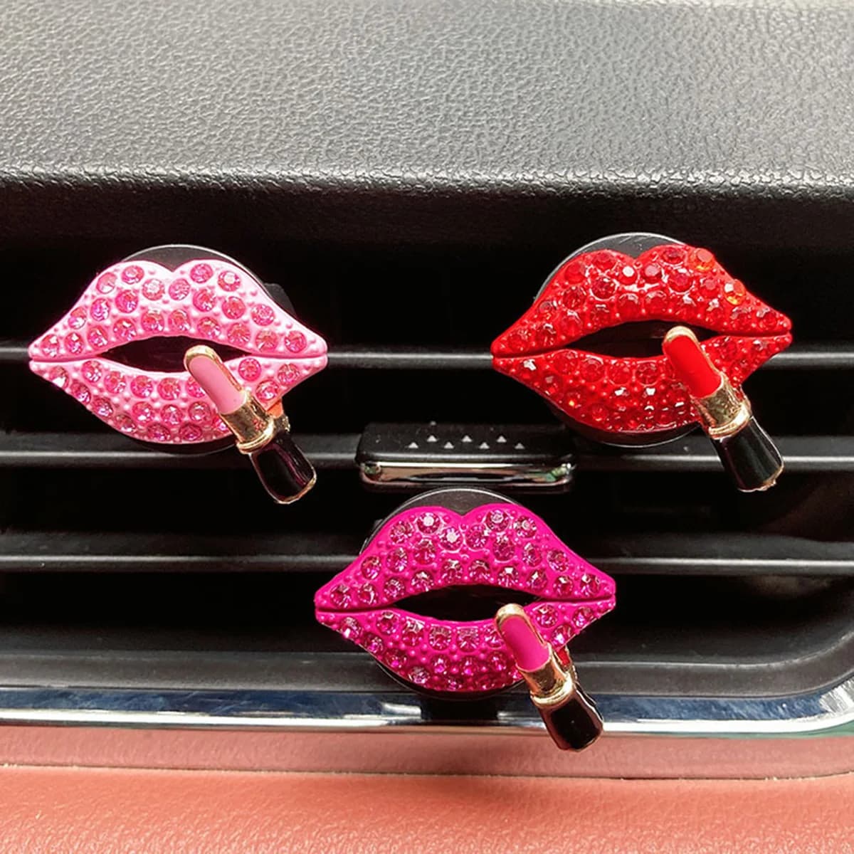 # Bling Car Decor Red Lips Car Air Vent Clip Charm, Bling Car Accessories for Women, Red Crystal Kiss Lips with Lipstick Car Vent O