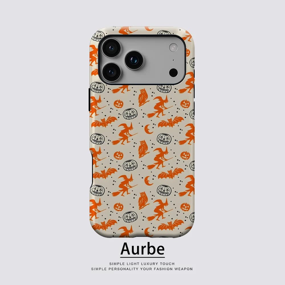 Beige Orange Witches Bats For Magnetic Phone Case For IPhone 17 16 15 14 13 Pro Max Plus Single Double-Layer Tough Case