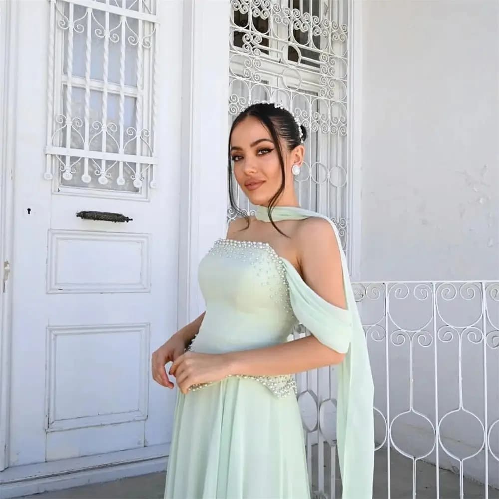 Customized Women's Ball Gown Shawl Elegant Chic Woman Evening Dress for Elegant Party Dresses A-line Pearl Chiffon Gowns