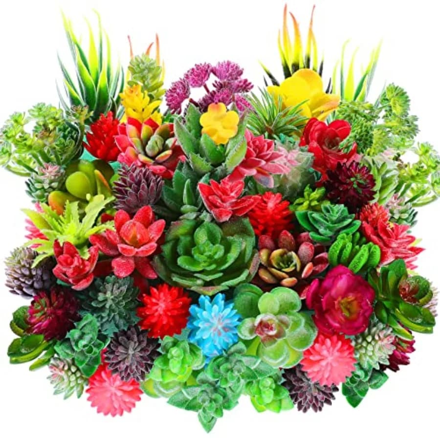 50 Pieces of Artificial Succulent Plants Assorted in Large Pack, Realistic Plants Without Vase, Fin Succulent Stems with Realistic Plastic Texture