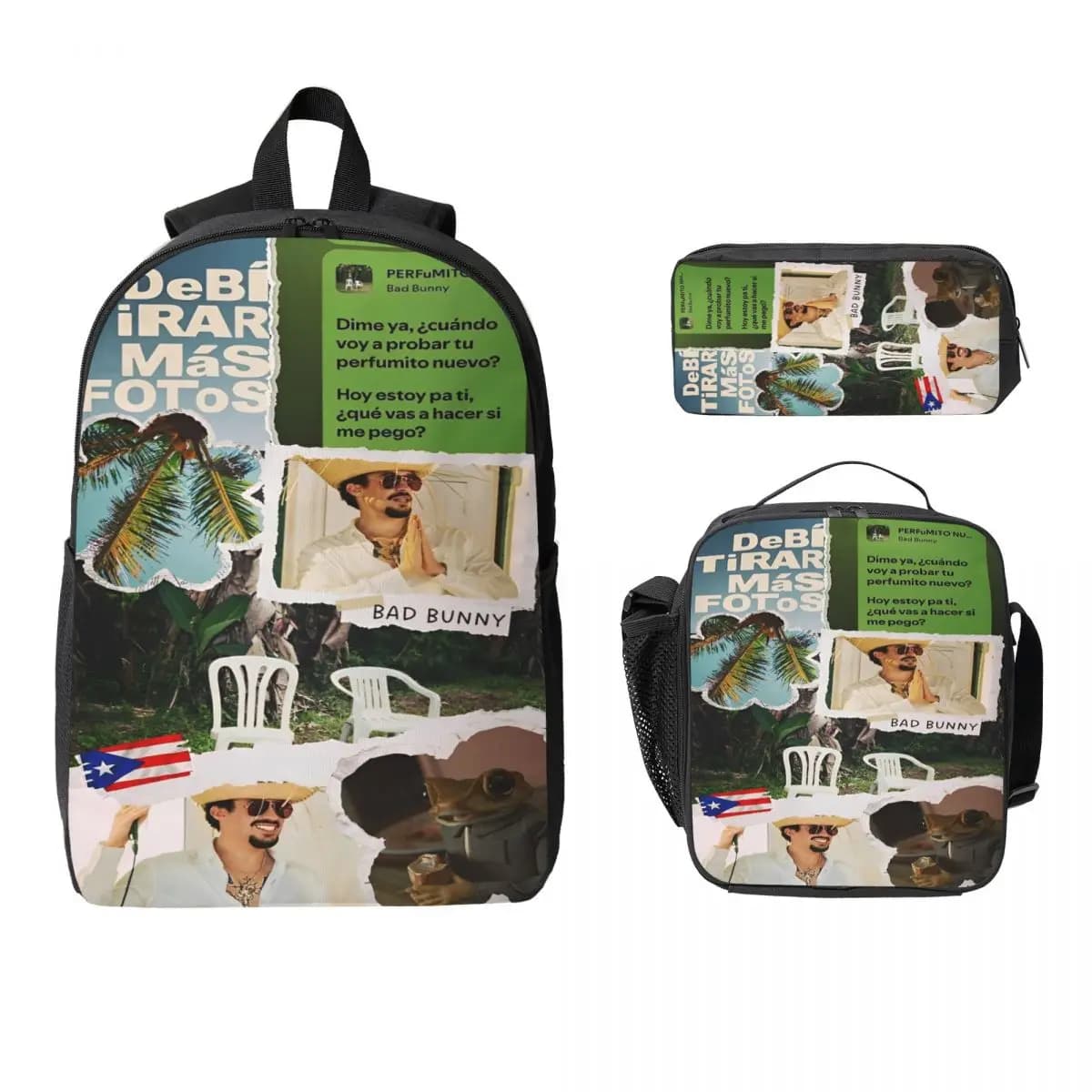 3 pezzi DtMF Bad Bunny Theme Borse da scuola Set per bambini Borse per penne Set di zaini con scatola per il pranzo Zaino per studenti della scuola primaria