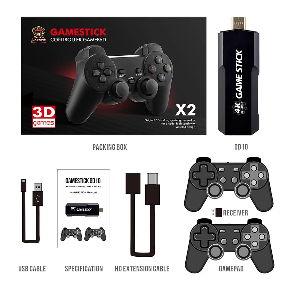 Controller wireless per videogiochi 128G 40000 Console per videogiochi HD 4K 2.4G Doppi controller wireless Game Stick per PSP PS1 GBA