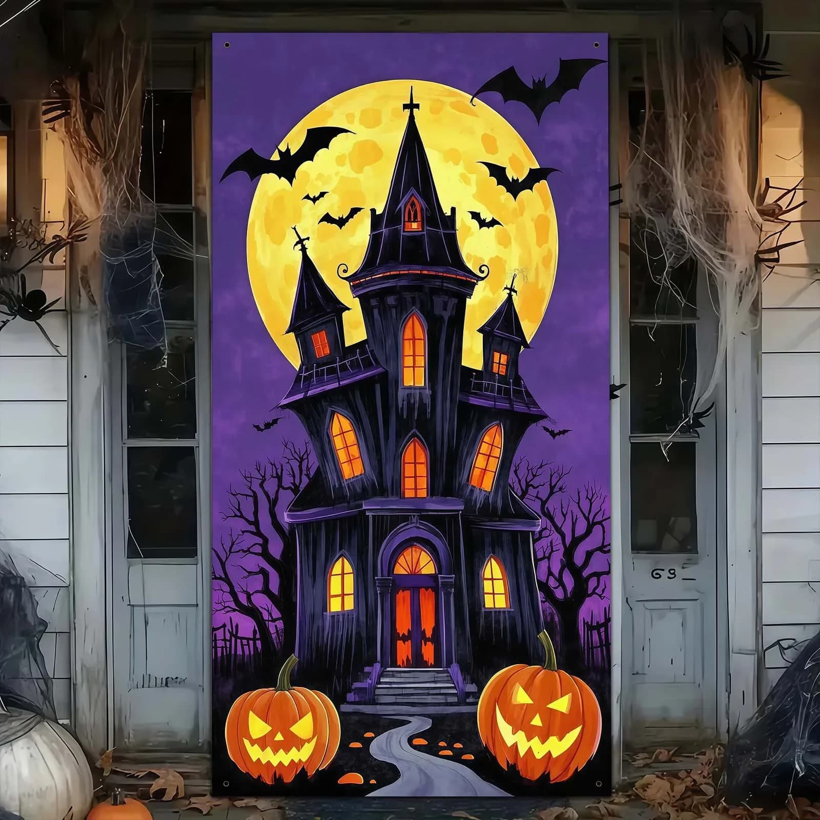 Party banner 1 piece (35*70 inches / 90*180 cm), made of polyester, 2D curtain with dark castle scenezyc