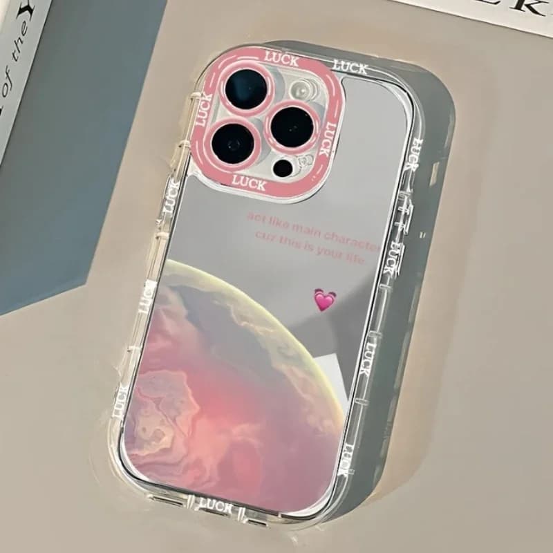 Custodia per telefono INS Romantic Pink Dyeing Planet Love Mirror anti-caduta per iPhone 17 AIR 16 15 14 13 12 11 PRO MAX PLUS