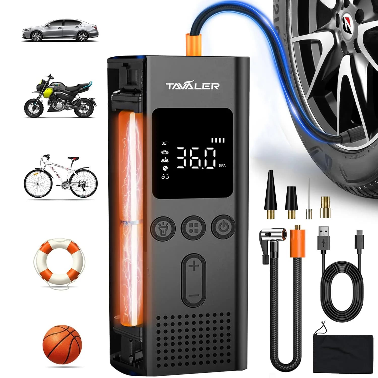 Gonfiatore digitale wireless portatile per pompa da bicicletta da 150 psi con valvola Schrader Presta per accessori per bici MTB a sfera per moto per auto