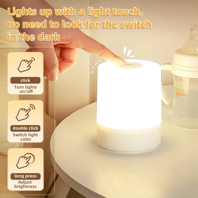 Luci notturne a LED lampada da comodino portatile USB Touch lampada da tavolo a LED dimmerabile continua per la decorazione della camera da letto luce notturna per dormire regalo per bambini