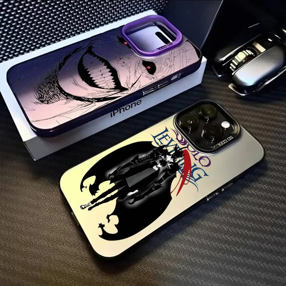 Cool Anime Only Leveling Phone Case For iPhone 17 16 15 14 13 12 11 Pro Max Black Purple Opaco Laser Metallic Aurora Funda