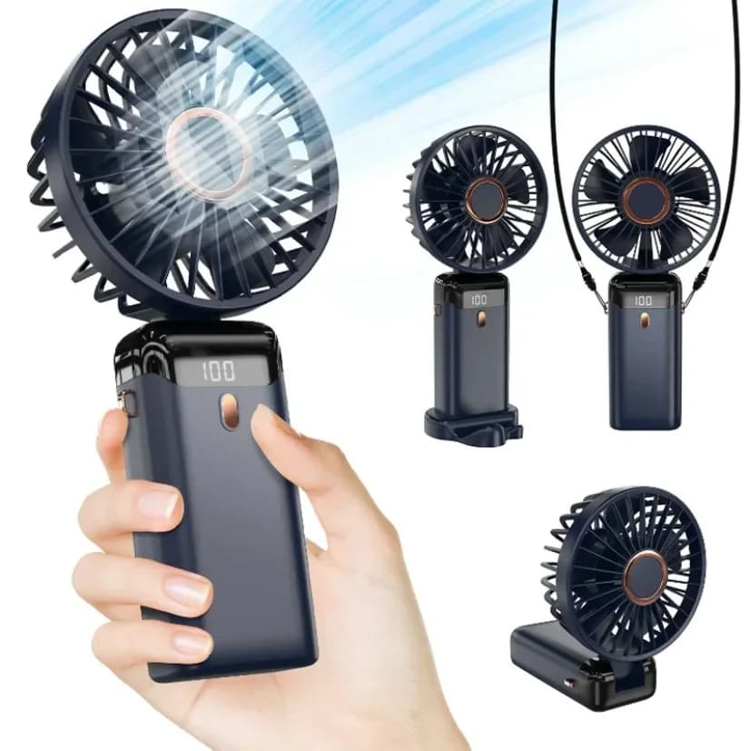 NEW Foldable Handheld Portable Fan Mini Foldable HandFan with USB Rechargeable Battery Desk Outdoor Neck Hanging 5 Speed Fan