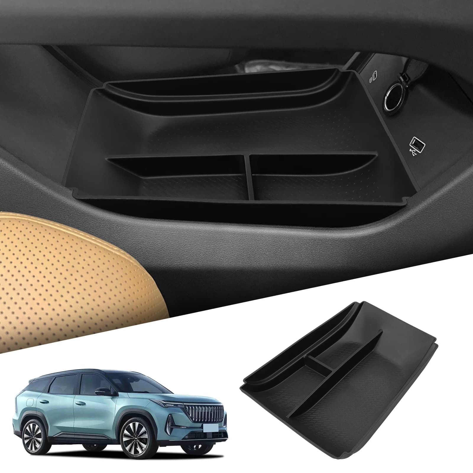 Smabee per Geely Boyue L/S │y 2025 Console centrale Scatola portaoggetti inferiore Vassoio centrale per auto TPE Organizer Accessori Riordino Nero
