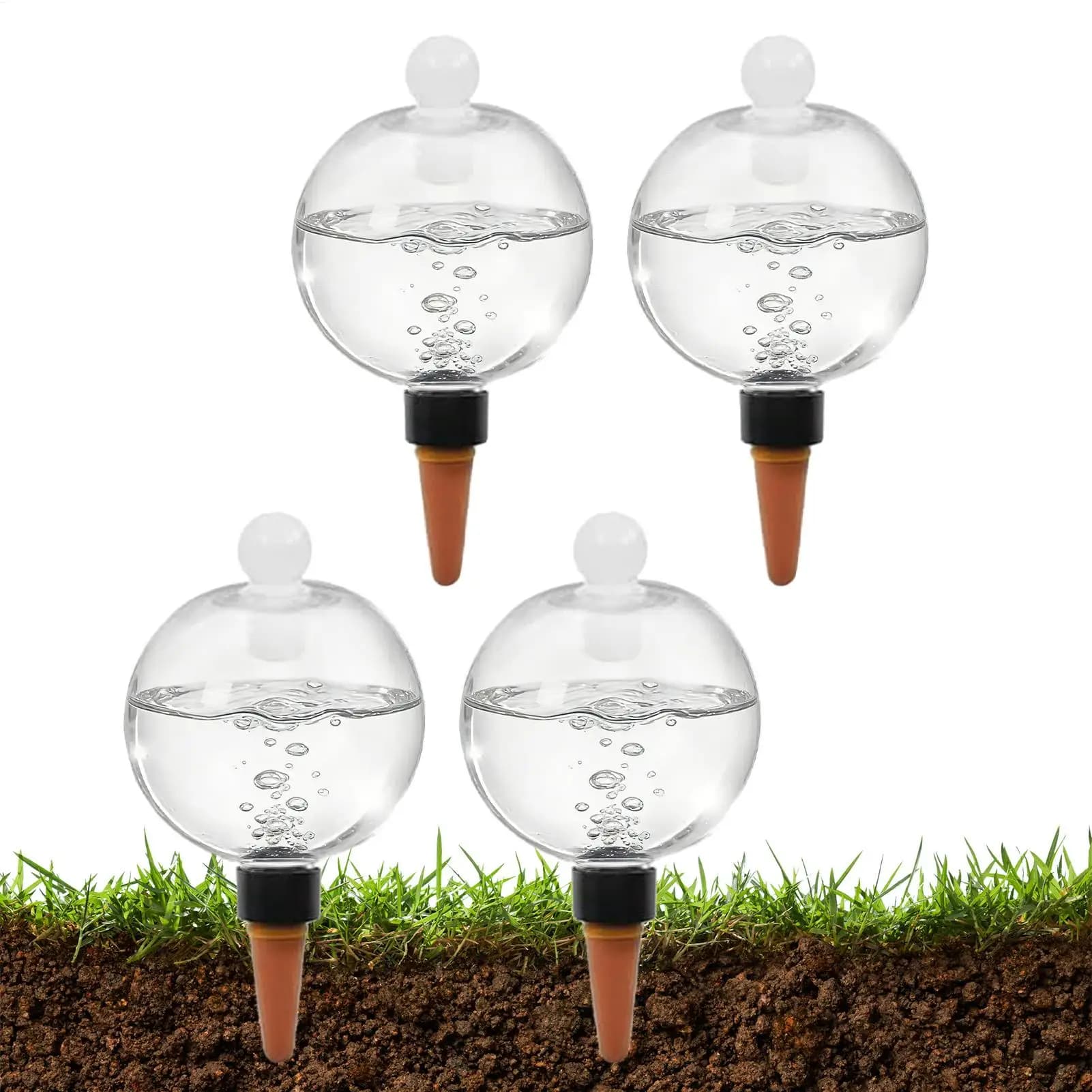 Globi per Irrigazione Piante 4pz 500ml Trasparenti Automatici con Coperchio per Piante Grasse in Vaso - Ideali per Vacanze