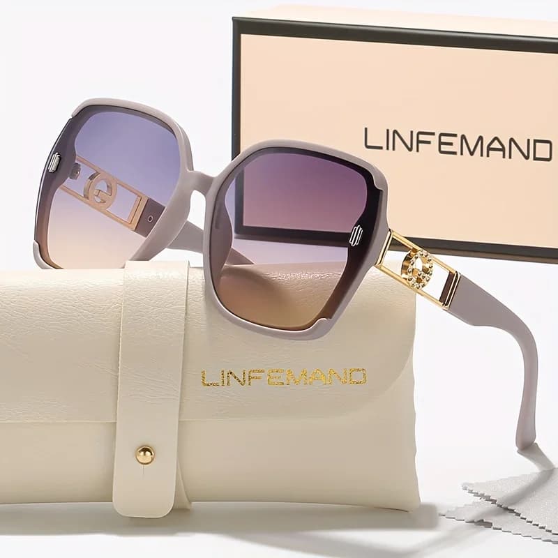 LINFEMAND Occhiali alla moda con montatura oversize con lenti sfumate, regalo per le vacanze in stile festa casual da donna