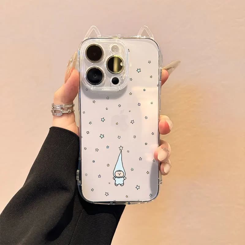 Custodia Morbida per iPhone con Orecchie da Gatto, Design Blue Star Long Hat Child INS, per iPhone 17 Pro Max 17 Air 16 15 14 11 Pro Max 13 12 XSMax XS XR X