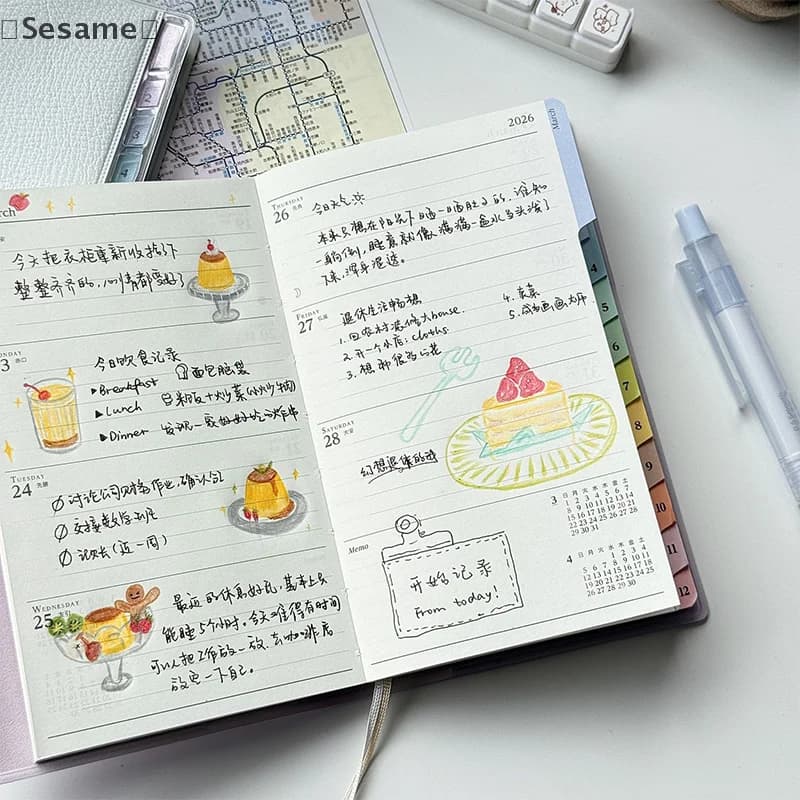 maveraSesame⚡Calendar Notebook Diary 2026 Planner con calendario cortical arcobaleno Manuale Piano settimanale mensile di alto valore Nota di lavoro